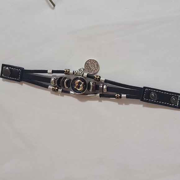 PISCES BLACK LEATHER ZODIAC CUFF NWT - Picture 1 of 7